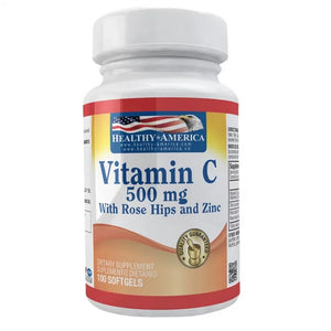 Vitamina C 500 mg con Rose Hips & Zinc - Healthy America - 100 Softgels - Botiqui - Farmacia Homeopática
