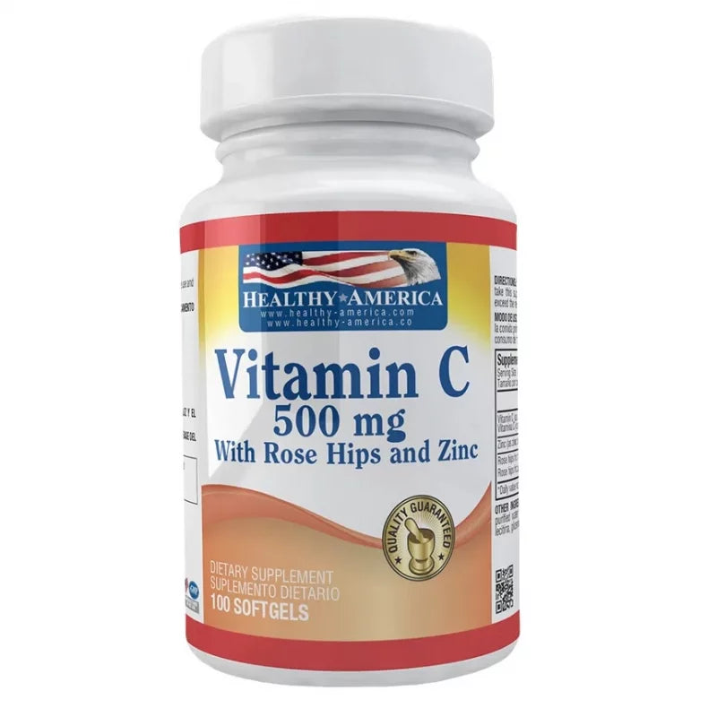 Vitamina C 500 mg con Rose Hips & Zinc - Healthy America - 100 Softgels - Botiqui - Farmacia Homeopática