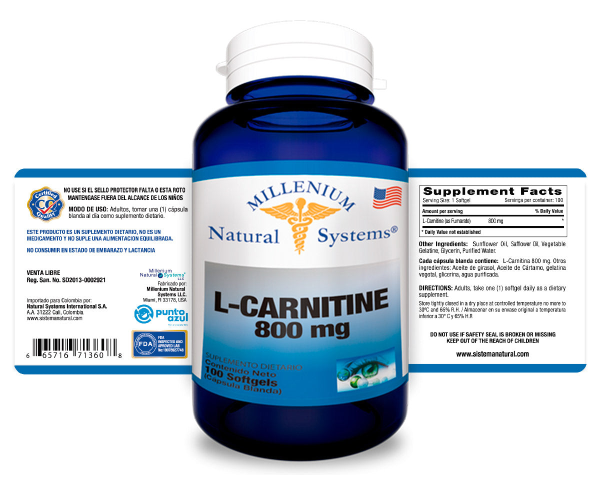 L-Carnitine 800 mg - Natural Systems - 100 Softgels