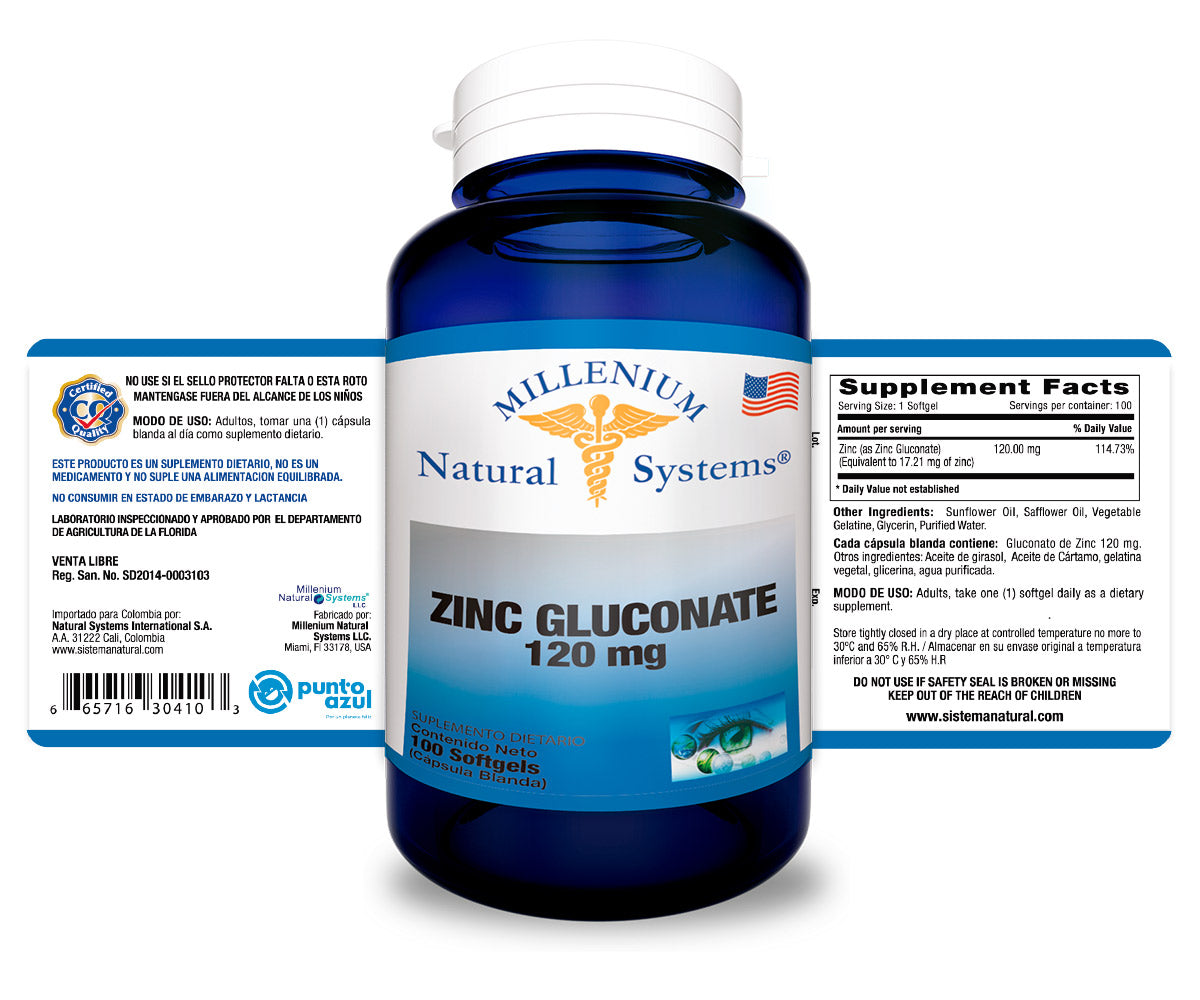 Zinc Gluconate 120 mg - Natural Systems - 60 softgels